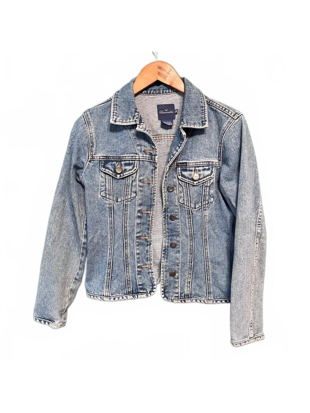 Faconnable 100% Cotton Denim Trucker Jacket Acid Wash Blue Jean Crop Women XS